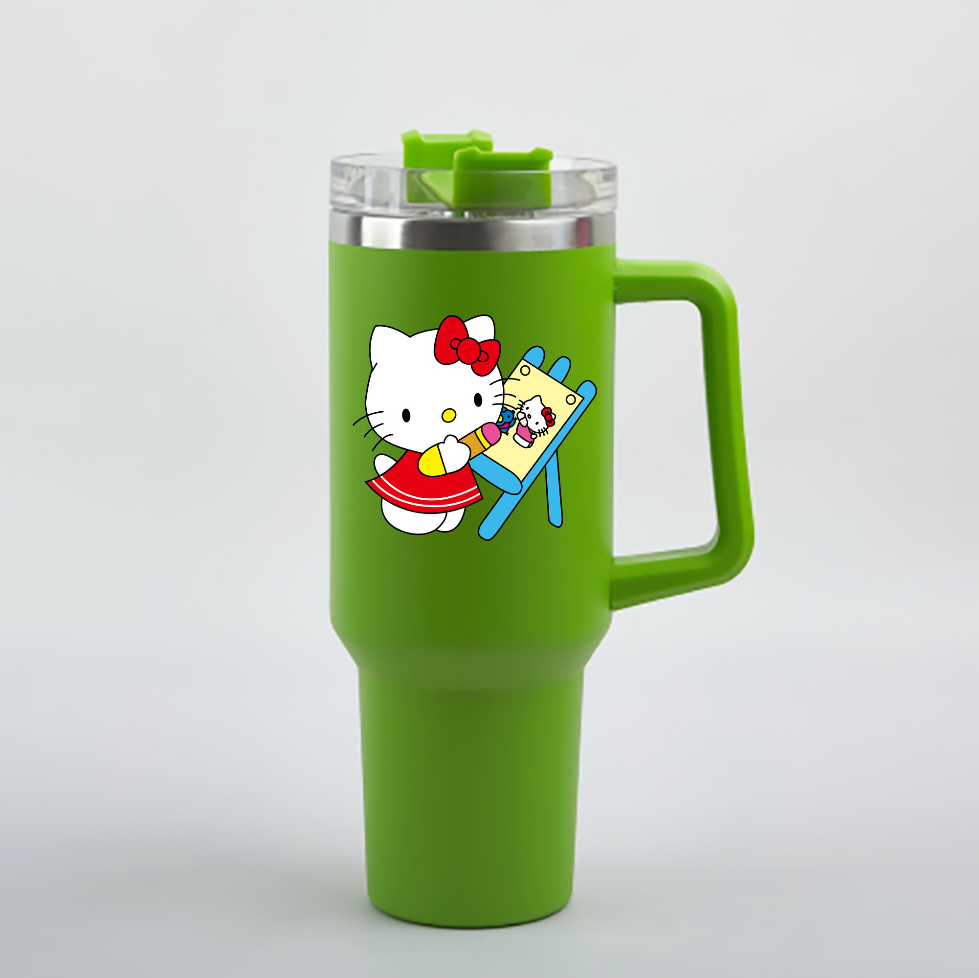 （画像用） Hello Kitty ハローキティ 1200mL車用タンブラー - クリスタルステッカー（プラスチックストロー付き）